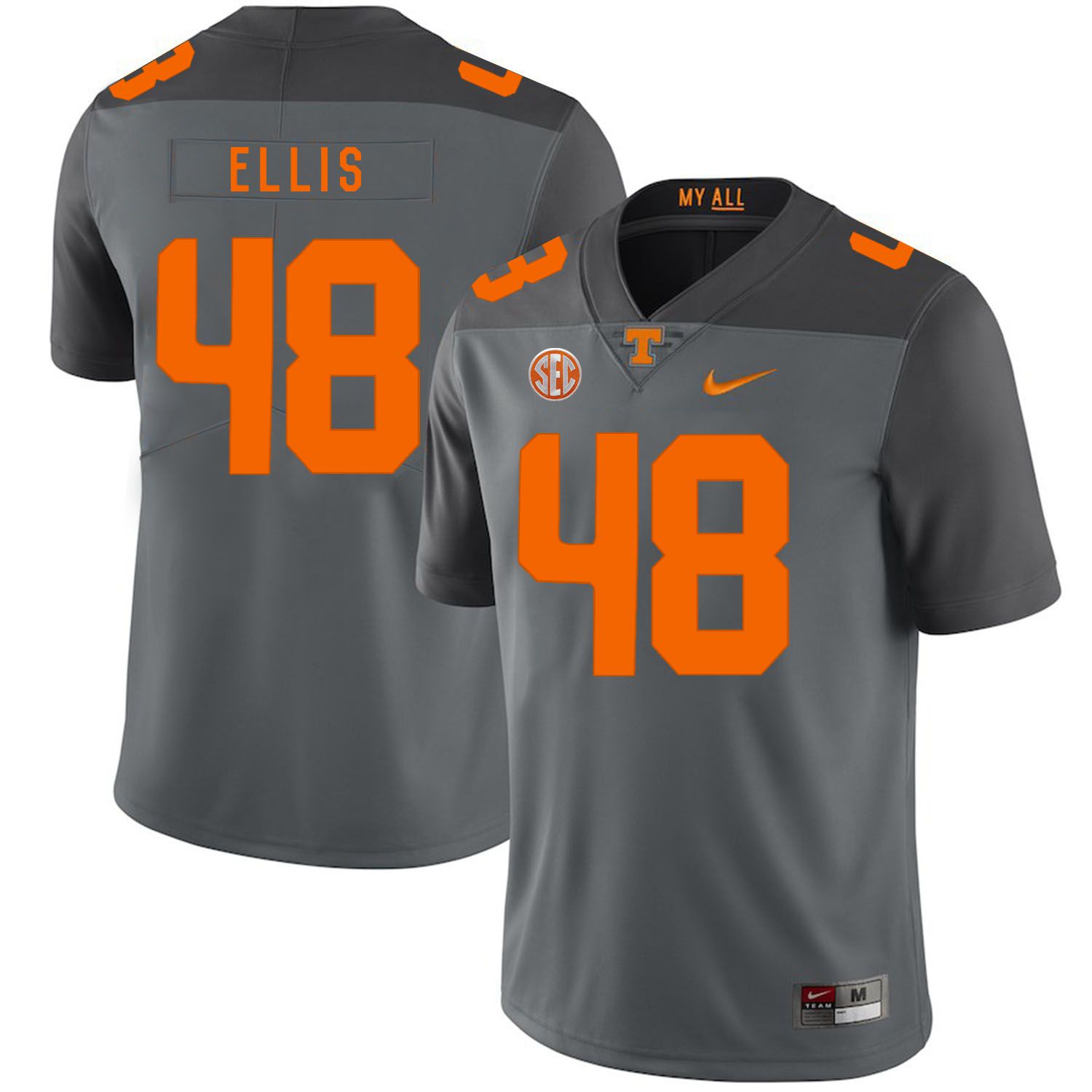 Men Tennessee Volunteers 48 Ellis Grey Customized NCAA Jerseys